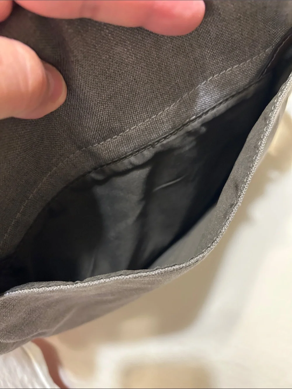 Fossil Gray Canvas Messenger Bag with Brown Trim